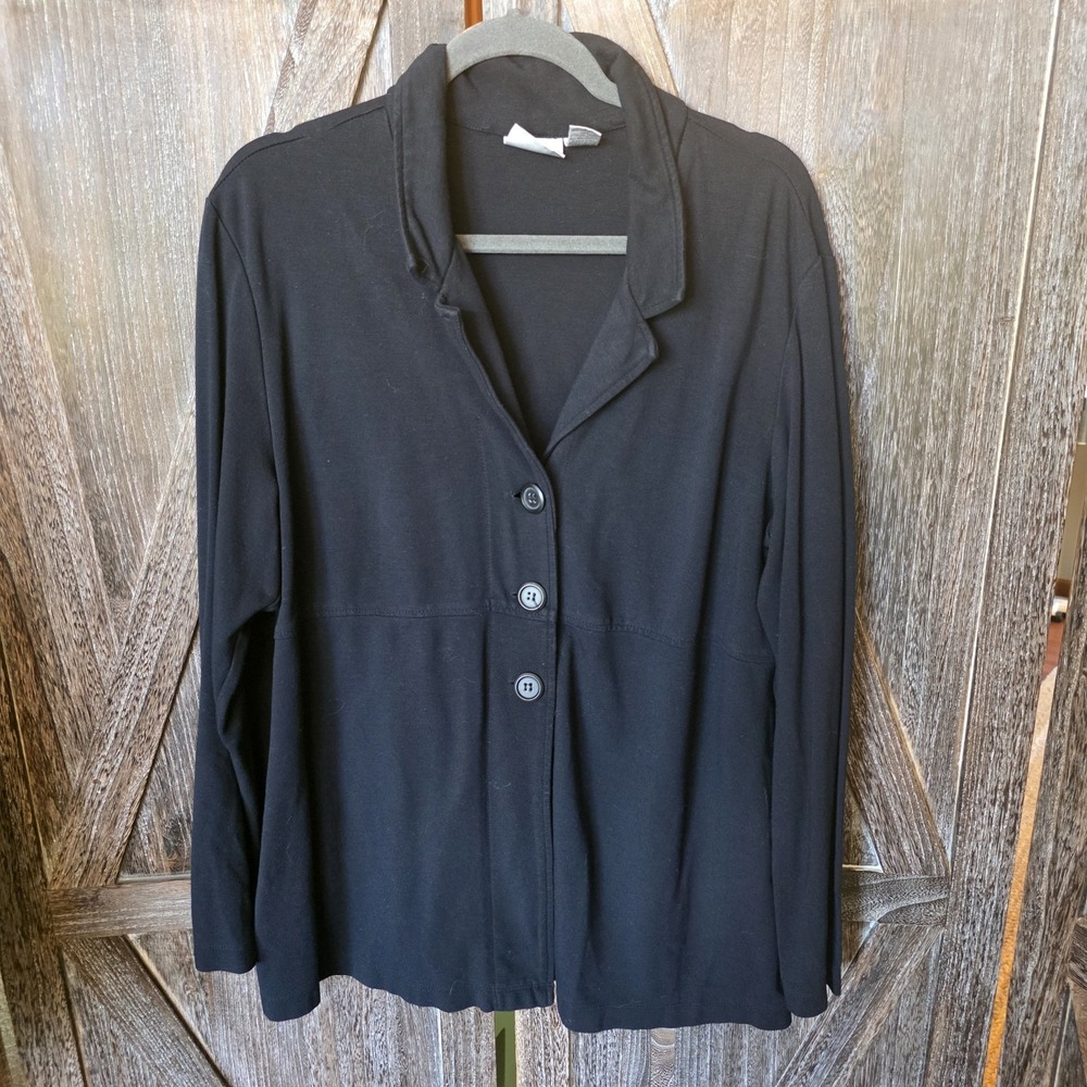 Chico's Jacket Women's Size 3 (US XL) Black Knit Long Sleeve Collared Stretch